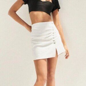 Zara White Button Ruched Skirt NWT